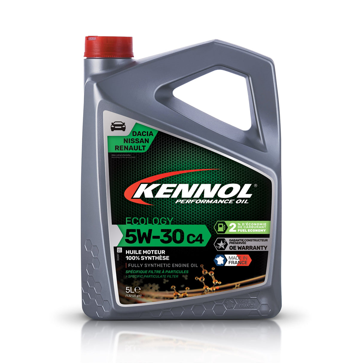 Huile moteur 5W-30 C4 Kennol, bidon gris, huile synthétique pour voiture.