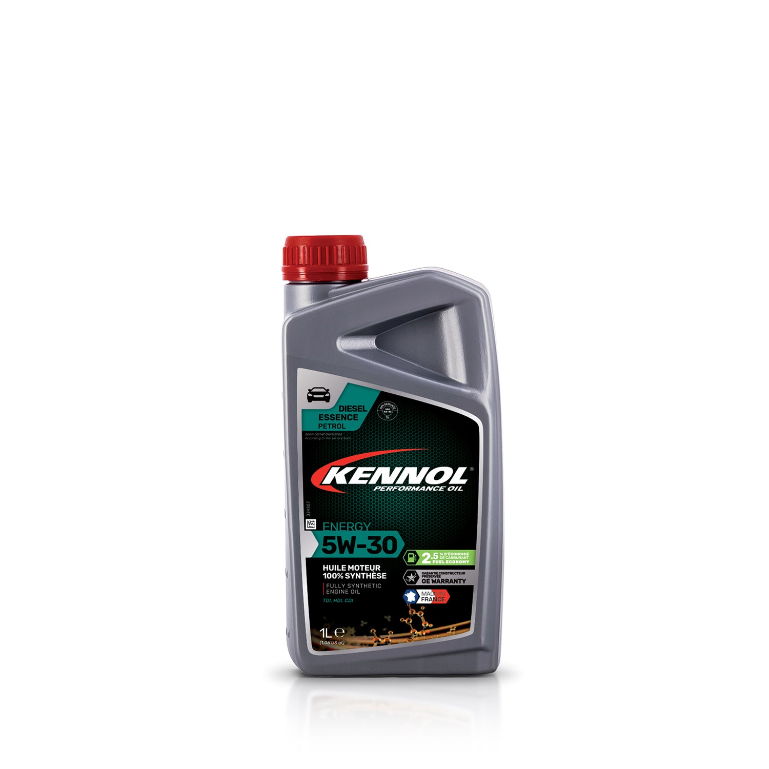 Huile moteur Kennol Energy 5W-30, bidon gris à bouchon rouge, 1L