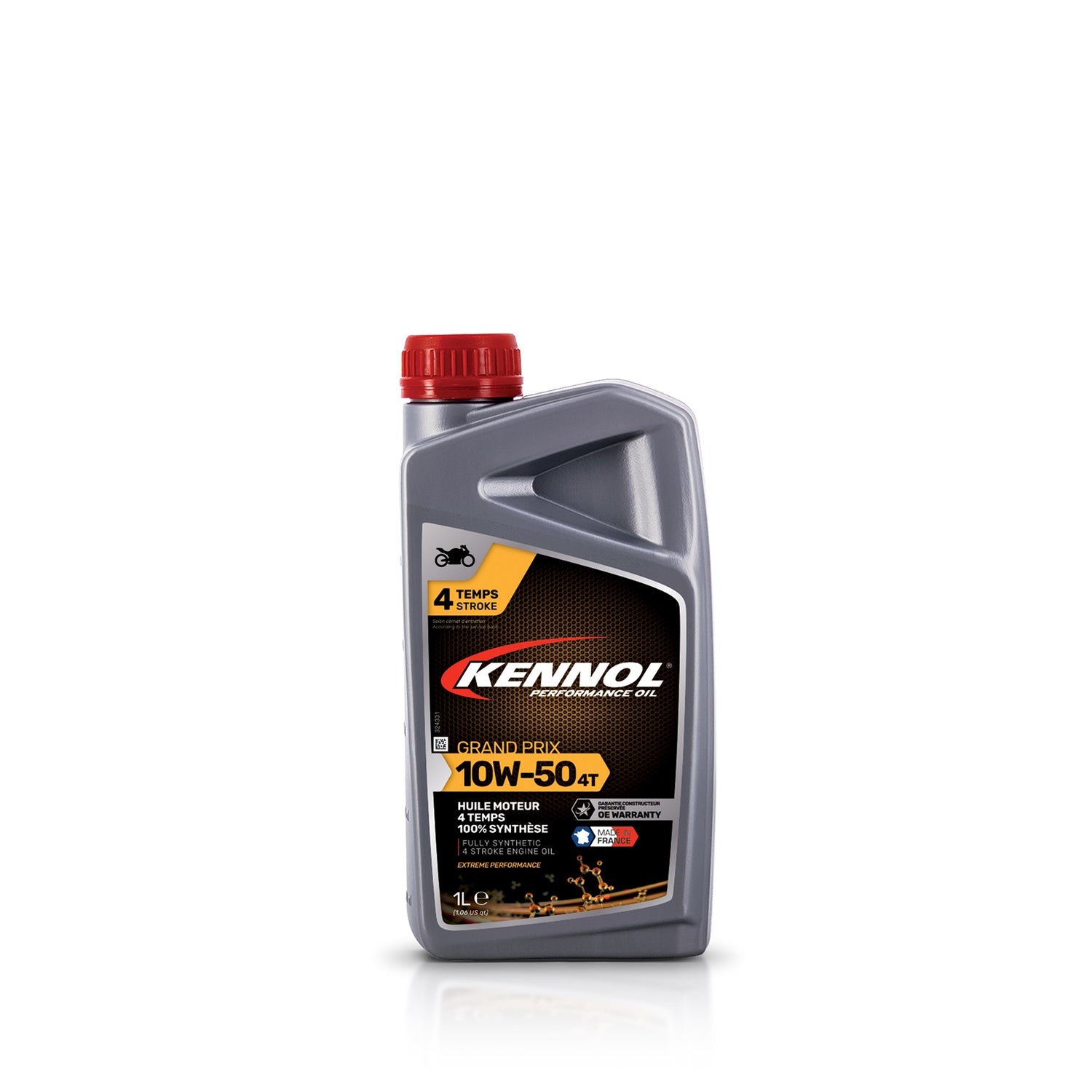 Huile moteur KENNOL 10W-50 4T, bidon gris avec bouchon rouge, pour moto