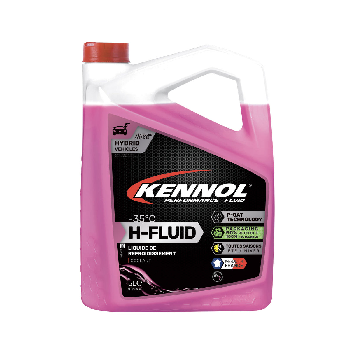 Bidon rose de 5L de liquide de refroidissement KENNOL H-FLUID pour véhicules hybrides