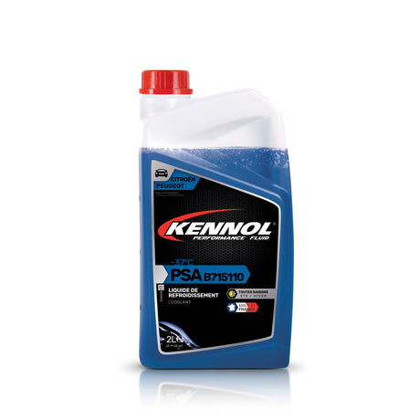 Bidon bleu de liquide de refroidissement KENNOL, type PSA, 2L, bouchon rouge.