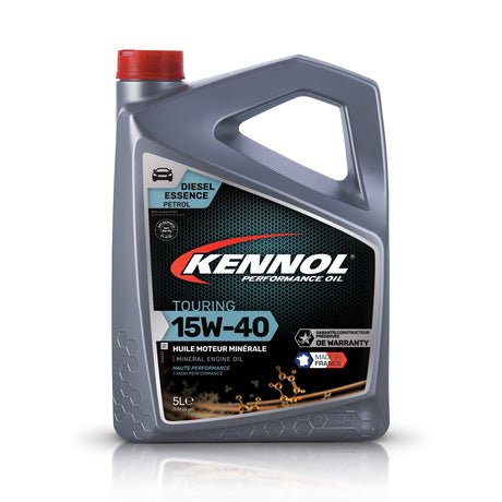 Huile moteur minérale Kennol Touring 15W-40, bidon gris, 5L.