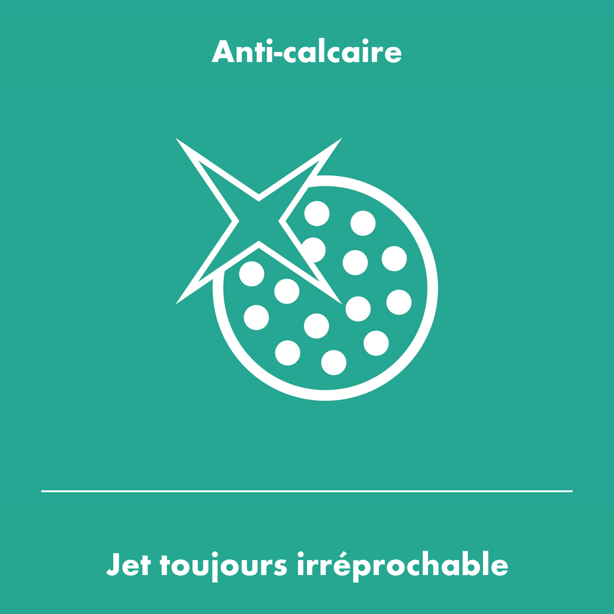 Pictogramme douchette anti-calcaire Grohe, produit sanitaire, couleur verte, nettoyage facile.